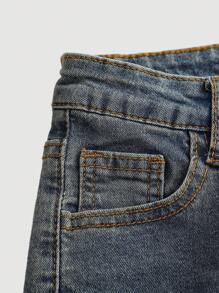 SHEIN Girlism Pantalones vaqueros de campana con efecto desgastado vintange para niñas preadolescentes, Y2K de los 2000, ropa para niñas para otoño y regreso a la escuela, atuendos de ropa de calle