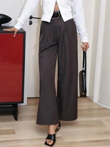 Aloruh Pantalones casuales sencillos de mujer de unicolor con bolsillos - Gris - Ver 4