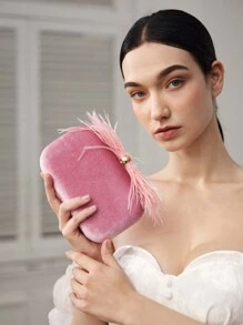 MOTF PREMIUM Bolso de mano de fiesta elegante de unicolor con contraste y peludo para mujer, para el Día de San Valentín - Rosa - Ver 8