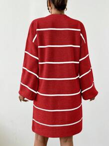 EURMUSE Damen gestreiftes Rundhals Pullover-Kleid mit Langarm, gestrickt - Verschiedenfarbig - Übersicht 2