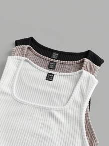 SHEIN LUNE Women's 3pcs Casual Solid Color Fitted Women's Tank Top Set Versatile Fleece Tank Top Basic Tube Tops Women - Multicolor - View 6