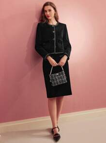 MOTF PREMIUM CONTRAST BINDING BOXY JACKET - Black - View 7