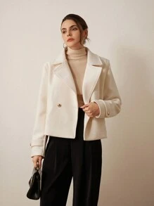 Aveloria Modichic Casual Solid Color Double-Breasted Cropped Jacket, Autumn/Winter  Fall Cloth For Women - Apricot - View 3