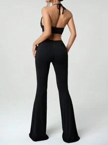 SHEIN ICON Y2k 假日性感挂脖交叉露背短款上衣和低腰抽绳裤两件套