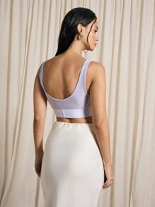 AiiRZ 带弹性下摆的亮片短款背心 - 紫色 - 查看 2