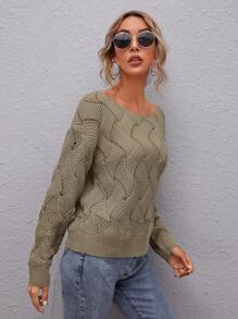 SHEIN LUNE Plain Crewneck Pullover Sweater, Simple Casual Style Suitable For Daily Wear