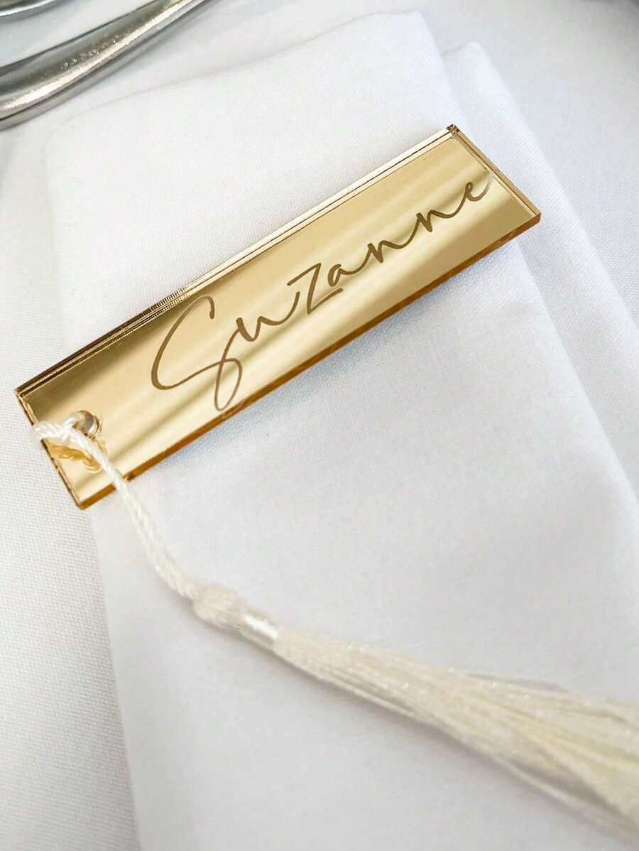 20Pcs/Set 13.5*4cm/5.3*1.57inch DIY Acrylic Wedding Place Cards With Tassels, Blank Name Setting, Event Decor, Party Place Names, Silver/Gold MirrorSeating Places Valentine's Day, Valentines Wedding, Birthday, Mother's Day, Easter, Graduation Decorations, Bachelorette, Wedding Items, Party Supplies, Bachelorette Party, Baby Shower Party Decorations, Festival Decor, Bridal Shower, St Patrick Day Decor, Room Decor, Back To School, Fall Decor, Christmas Decorations, Christmas