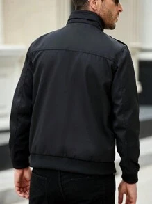 Manfinity CasualCool Men's Casual Jacket Versatile Bomber Style Solid Color Outdoor Cargo Jacket