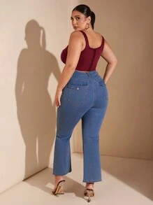 SHEIN BAE Plus Size Fall Sweet Sexy Elegant Woman Black Lace Lace Neckline Fishbone Corset Corset Party Top Work Top - Burgundy - View 2