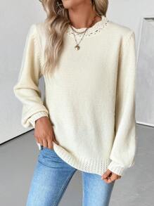 SHEIN LUNE Jersey de punto con cuello hueco, bajo con ondas, informal