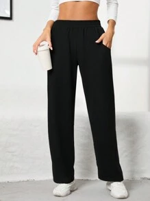 INAWLY 斜口袋彈性腰帶衛褲 - 黑色 - 查看 5