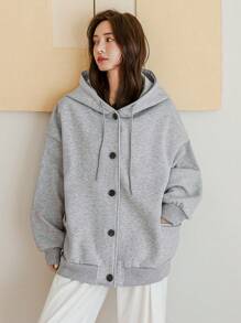 Dazy-Less Thicken Fleece Hooded Loose Solid Color Sweatshirt Sweatshirt For Women,Fall Clothes Jacket,Winter Hoodies - Grey - View 6