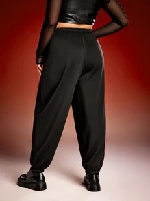 Miraculous Ladybug X SHEIN Pantalones versátiles de talla grande con cintura con cordón, estampado de mariposa y efecto tie-dye en color negro