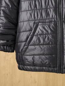 SHEIN Teen Boys 2pcs Casual Versatile Cozy Warm Winter Fabric Loose Cozy Zipper Closure Plush Lining Hooded Jacket With Net Color Knit Sweatpants Two-Piece Set Homecoming; Renaissance; Fall Outfits; Teen Boy Clothes; ; Airport; Cocktail Party; Autumn/Winter - Black - View 3