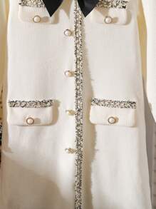 Robe longue à manches longues avec poche, décoration de nœud et boutons devant pour jeune fille - Beige - Voir 4