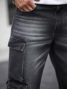 Manfinity LEGND Men's Solid Color Multi-Pocket Casual Streetwear Cargo Jeans