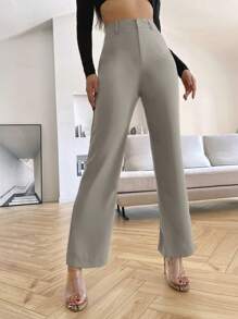 SHEIN Essnce Plain Color Elegant Office Wear Straight Leg Pants In Fall/Winter - Grey - View 1