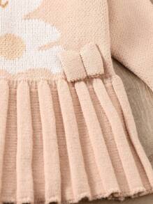 Toddler Girl's Cute Long Sleeve Ruffle Collar Pleated Skirt Bear Jacquard Knit Sweater Dress, Suitable For Fall Season - Khaki - View 6