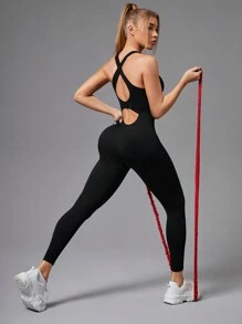 SHEIN Sport Studio Women's Backless Hollow Out Sports Jumpsuit
