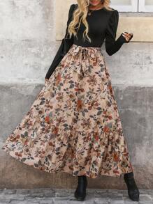 INAWLY Vestido con manga abullonada y estampado floral para mujer, para primavera y otoño