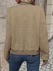 EMERY ROSE Women Front Zip Long Sleeve Simple Jacket, Casual Everyday Wear Fall Winter Cloth For Women - Khaki - View 2