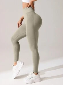 SHEIN Seamless High-Elasticity Sports Leggings, Solid Color Minimalist Casual Everyday Wear