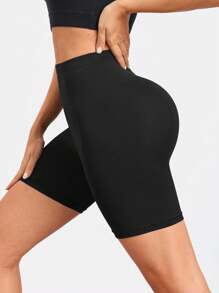SHEIN Sport Studio 1 Pack Women's Solid Color High Waist Casual Fitness Sports Shorts Spandex Short