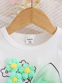 2pcs/Set Baby Girls Casual Outfit, Consists Of Floral Print Sweater Top And A-Line Skirt, Suitable For Spring & Summer