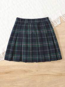 Tween Girls' Classic British Style Plaid Pleated Skirt, Casual & Versatile For American School Campus, Back To School Season