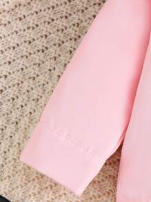 女婴优雅拼布荷叶边长袖衬衫和裙子套装，春/秋 - 粉色 - 查看 6