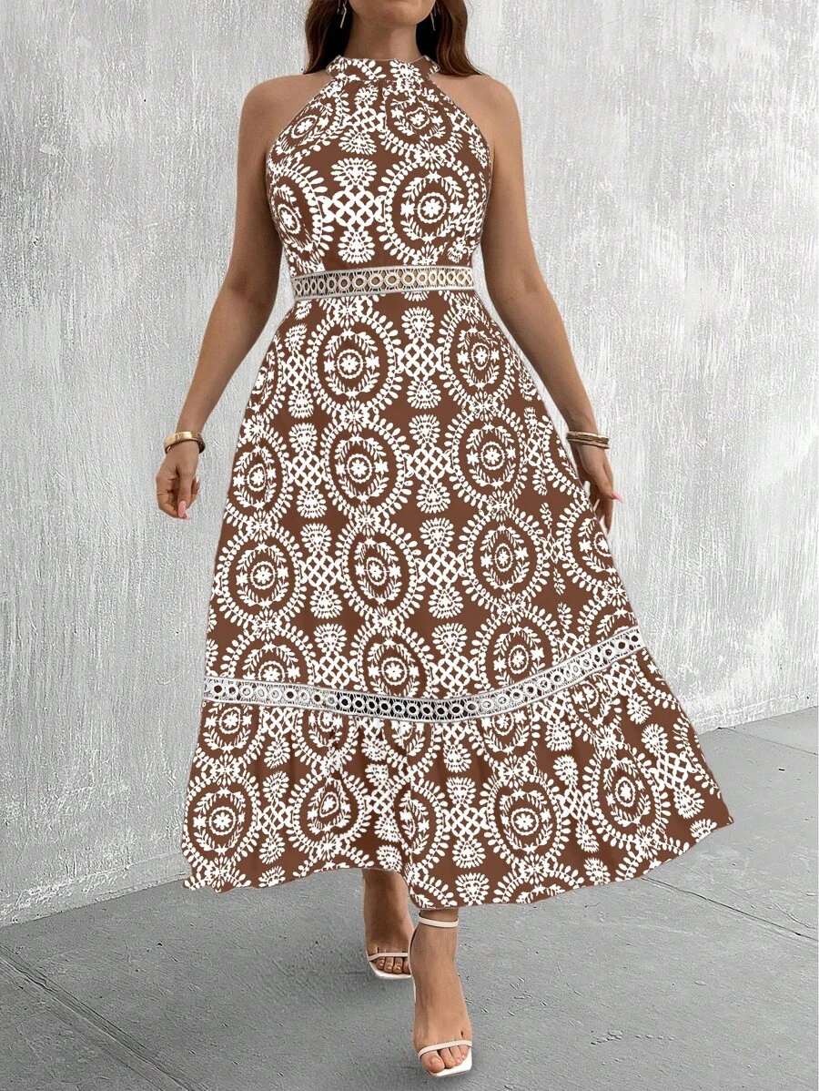 Breezaya Váy quấn in họa tiết Boho du lịch cỡ lớn, thường ngày, dành cho mùa hè - màu nâu - Xem 1