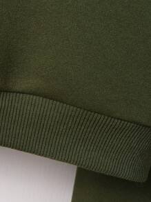 SHEIN 2 件套男婴休闲意大利国旗和字母印花羊毛连帽衫和裤子套装，秋冬 - 軍綠色 - 查看 8