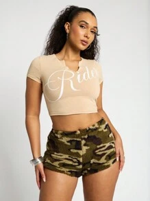 SUMWON WOMEN Shorts de camuflaje tipo Borg