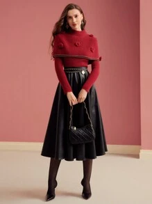 MOTF PREMIUM STEREO FLORAL TOP & LONG SLEEVE FITTED KNIT TOP FOR NEW YEAR CLOTHES - Red - View 2