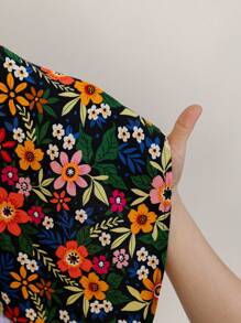 Soleia Váy chữ A in hoa màu đen Boho cỡ lớn cho nữ, cổ chữ V, lưng buộc sau, không tay, phù hợp cho ngày lễ, mùa thu/đông - Nhiều màu - Xem 6