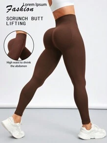Easithlete Women High-Waist Seamless Solid Color Sports Leggings - Coffee Brown - View 1