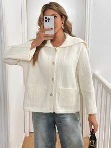 SHEIN Frenchy Women Casual Solid Color Cardigan, Simple And Fashionable For Daily Wear,French Solid Color Textured Lapel Buttoned Sweater Cardigan
Simple Daily Wear,Old Money,Commute,Suitable For Spring And Fall And Winter
