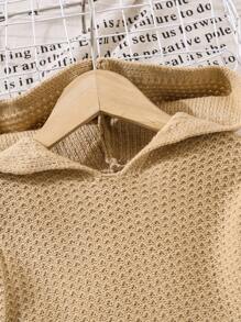 2pcs Toddler/Young Girl Autumn/Winter Textured Hoodie Sweater And Textured Knit Leggings, Suitable For Casual Everyday Wear - Apricot - View 3