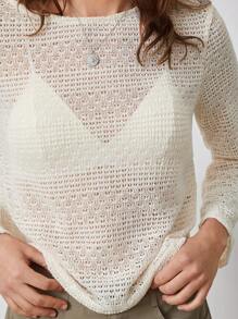 SHEIN EZwear Chất rắn Tay áo kèn  Áo thun Không có áo Top Cami - Màu be - Xem 6