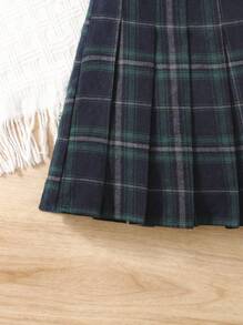 Tween Girls' Classic British Style Plaid Pleated Skirt, Casual & Versatile For American School Campus, Back To School Season