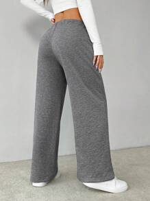 SHEIN PETITE Drawstring Waist Slant Pocket Sweatpants - Dark Grey - View 2