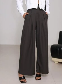 Aloruh Pantalones casuales sencillos de mujer de unicolor con bolsillos - Gris - Ver 1