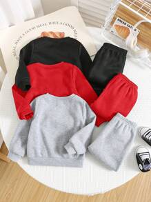 SHEIN 6 Stücke Set für Baby Jungen in rot, dunkelgrau, schwarz, lässige locker geschnittene langärmlige Sweatshirts und Hosen, geeignet für Zuhause und Outdoor, für Herbst/Winter
