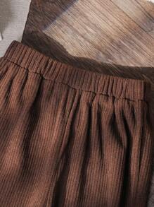 2 piezas Conjunto de niña bebé con pulóver grueso de terciopelo con decoración de lazo y forro polar + pantalones holgados de terciopelo, adecuado para uso al aire libre - Caqui - Ver 4