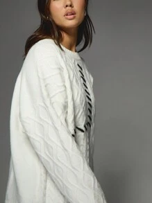 MISSGUIDED Oversized Cable Knit Jumper With Contrast Patchwork Design Autumn Winter Cozy Pullover Sweater Christmas Holiday Knitwear - Multicolor - View 5