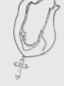 ROMWE Goth 2 piezas Collar con colgante de estrella con estilo vintage punk de strass, collar de cadena con doble capa de estrella enchapada de lujo, choker de ropa urbana