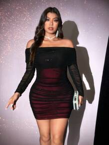 Viva Relle Plus Size Sexy Off-Shoulder Mesh & Sequin Party Dress,Valentine - Multicolor - View 4
