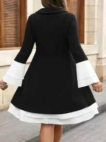 SHEIN Clasi Black & White Color Block Plus Size Layered Dress, Elegant For Everyday Wear In Autumn/Winter - Black and White - View 2