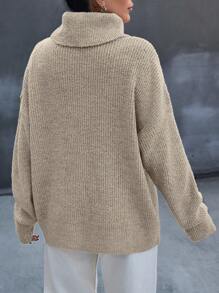 SHEIN Femmes Pull épais à col roulé avec détails brodés, épaules tombantes, couleur unie
