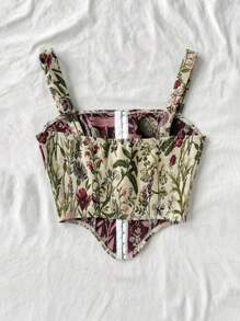 Soleia Women's Multicolor Woven Print Front Button Asymmetrical Hem Short Tank Top, Suitable For Inner Or Outer Wear Top, New Years Eve Outfit, Going Out Top, Holiday Top, New Years Outfit, Party Women Outfit, Festival Outfit, Christmas Outfit - Multicolor - View 7